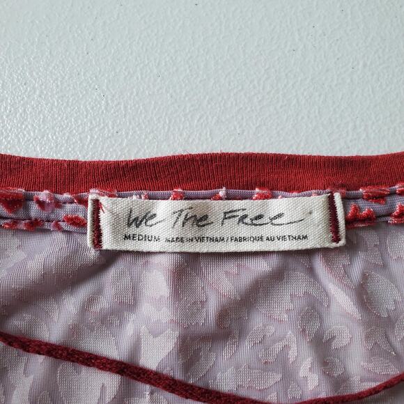 We The Free Shirt Womens Medium Red White Velvet Burnout Short Sleeve Oversized - Picture 3 of 10